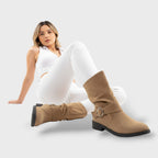 Botines de Antelina con Tacón Grueso Estilo Cowboy