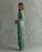 Clara | Vestido elegante con mangas con flecos
