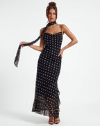 Almudena | Vestido maxi con lunares negros