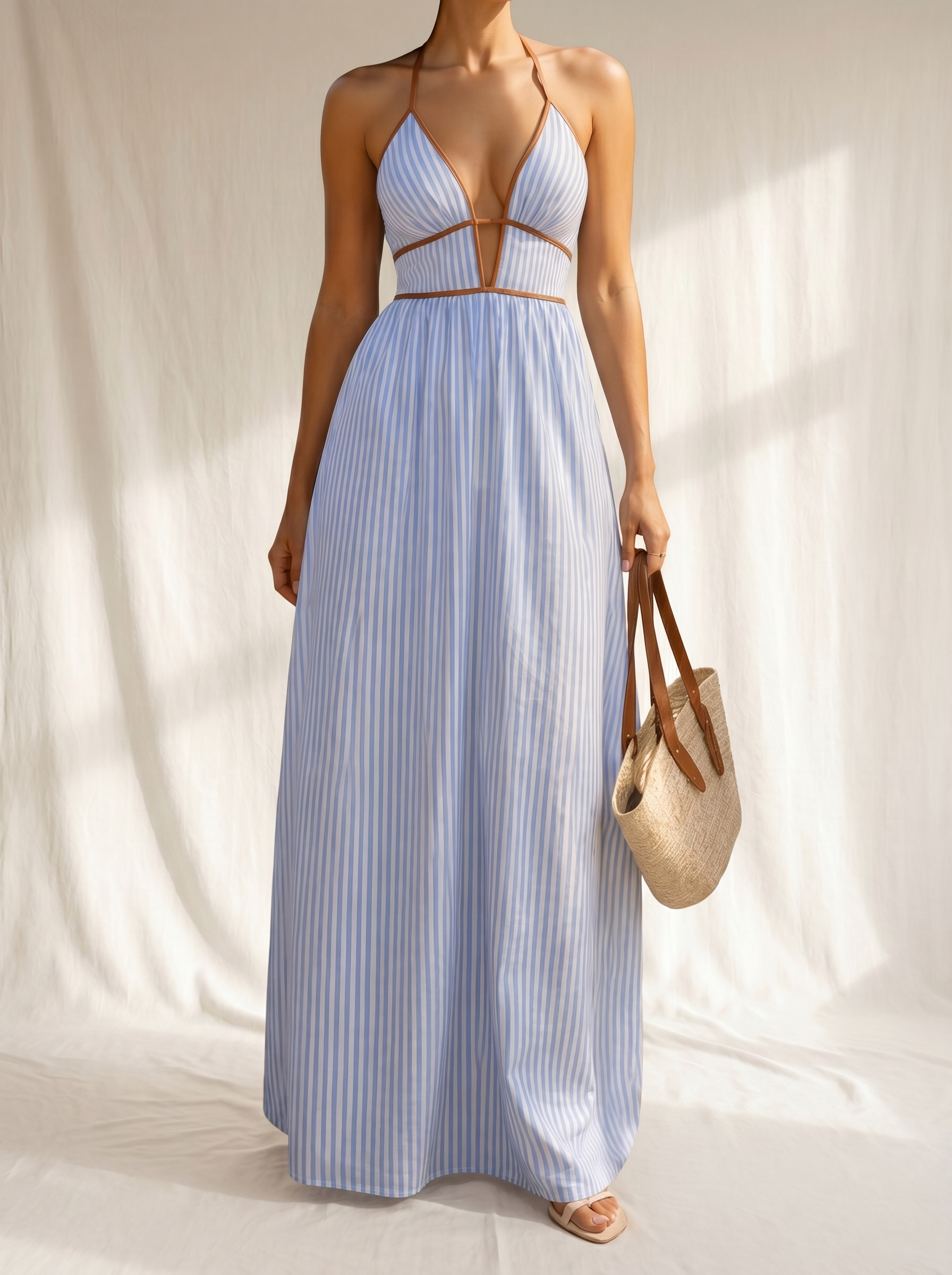 Laurita | Vestido largo a rayas con escote cut-out