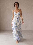 Lucy | Vestido midi floral con volantes