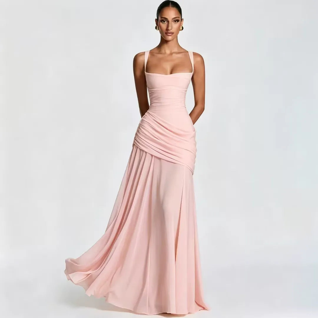 Margaret | Vestido largo con escote cuadrado fruncido