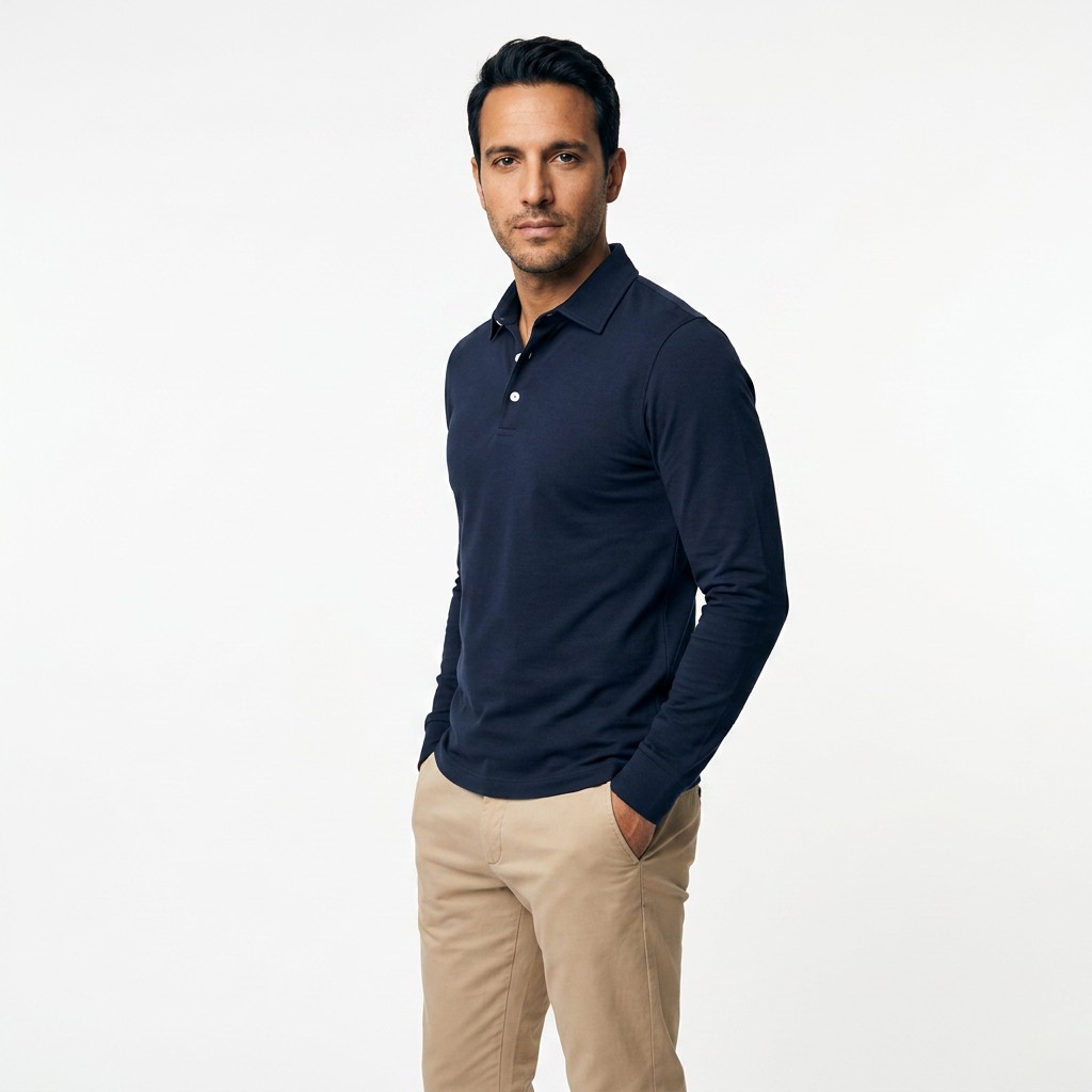 Polo Manga Larga Hombre Clásico Slim Fit
