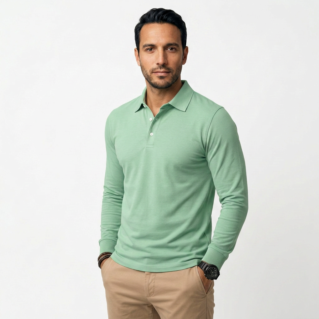 Polo Manga Larga Hombre Clásico Slim Fit