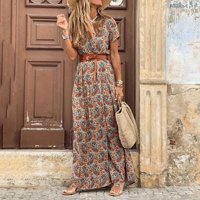 Lenora | Vestido maxi de Ibiza de estilo hippie + cinturón