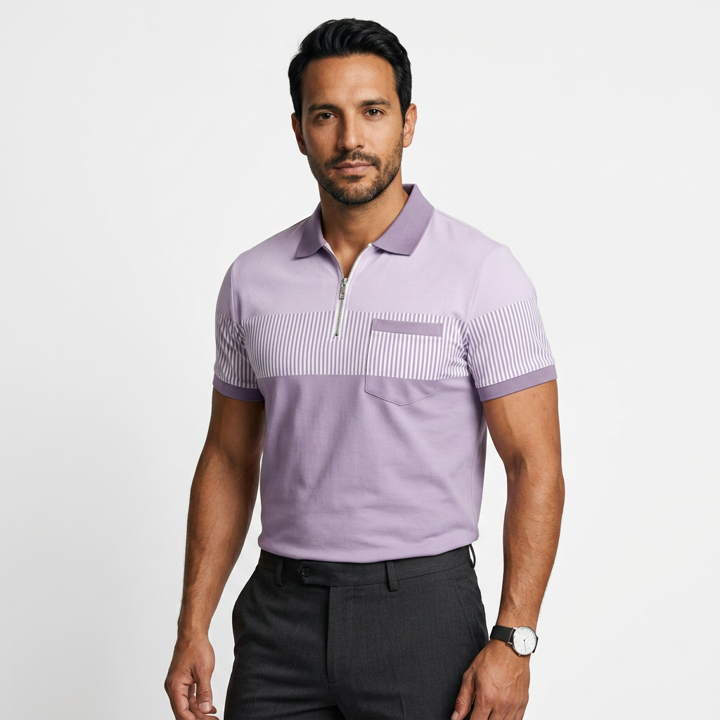 Polo Rayas Cremallera Hombre