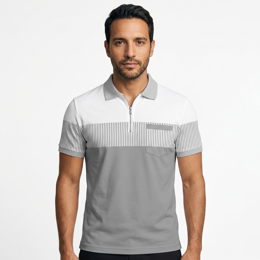 Polo Rayas Cremallera Hombre