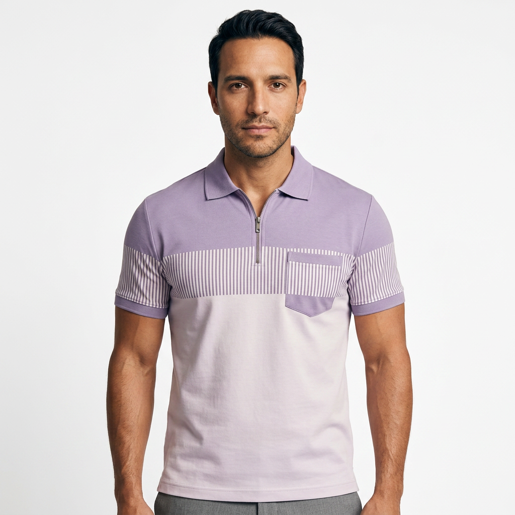 Polo Rayas Cremallera Hombre