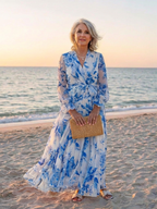 Vivianne | Vestido largo cruzado de manga larga con estampado floral