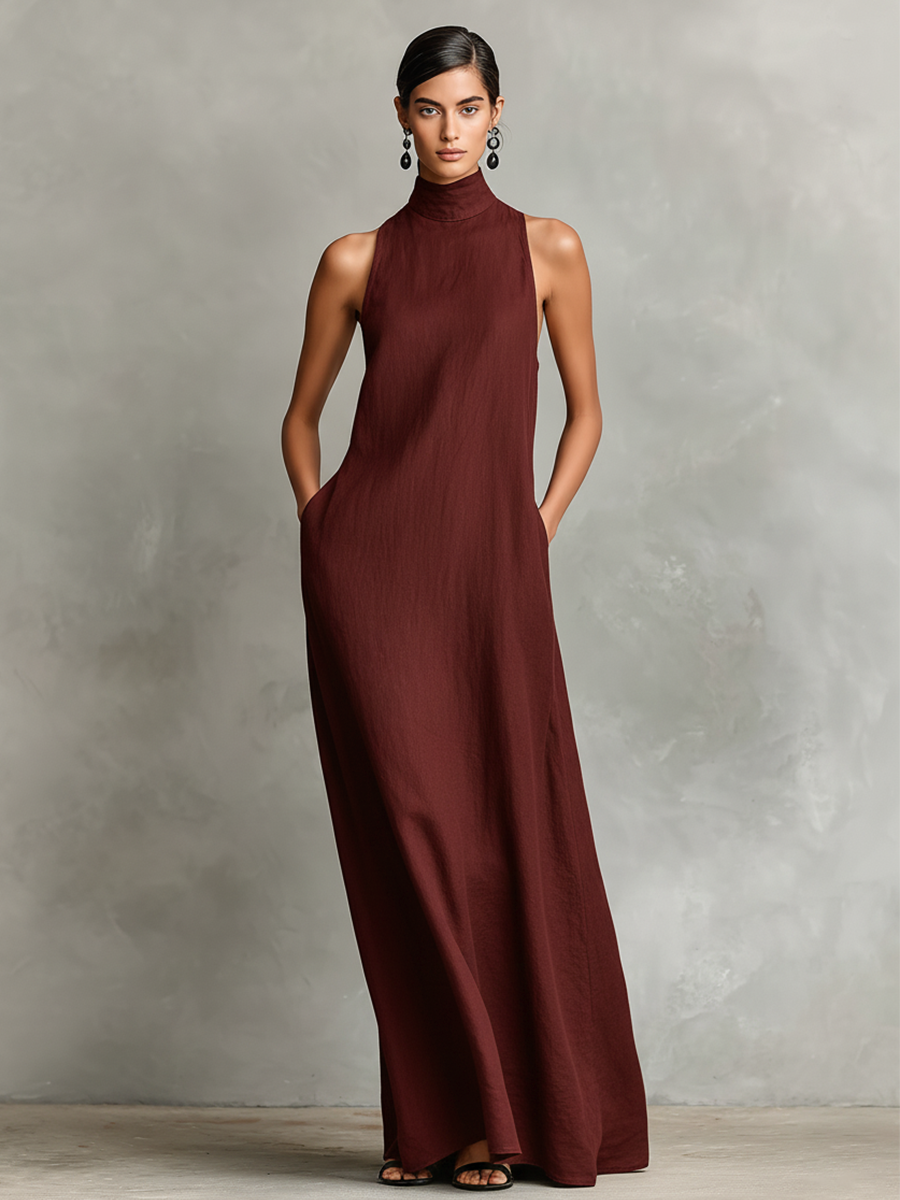 Rosa | Vestido largo con cuello alto