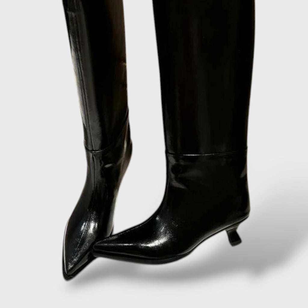 Botas Altas de Cuero con Tacón Bajo