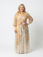 Noa |  Vestido largo de manga larga con estampado floral y tejido transparente