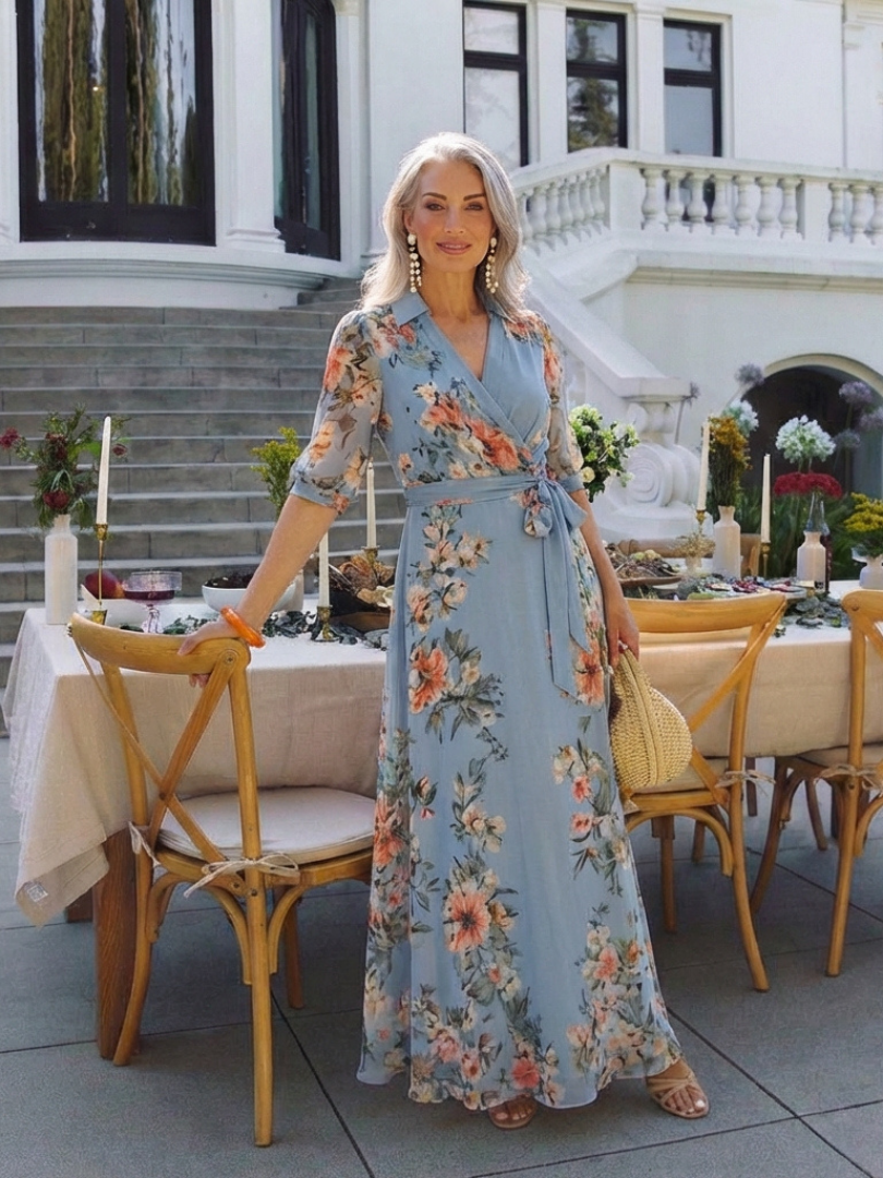 Lucía | Vestido largo con estampado floral y cuello en V